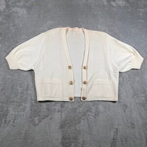 St. John Cardigan Womens Size 8 Off Whtie Gold Buttons Knit Pockets Short Sleeve